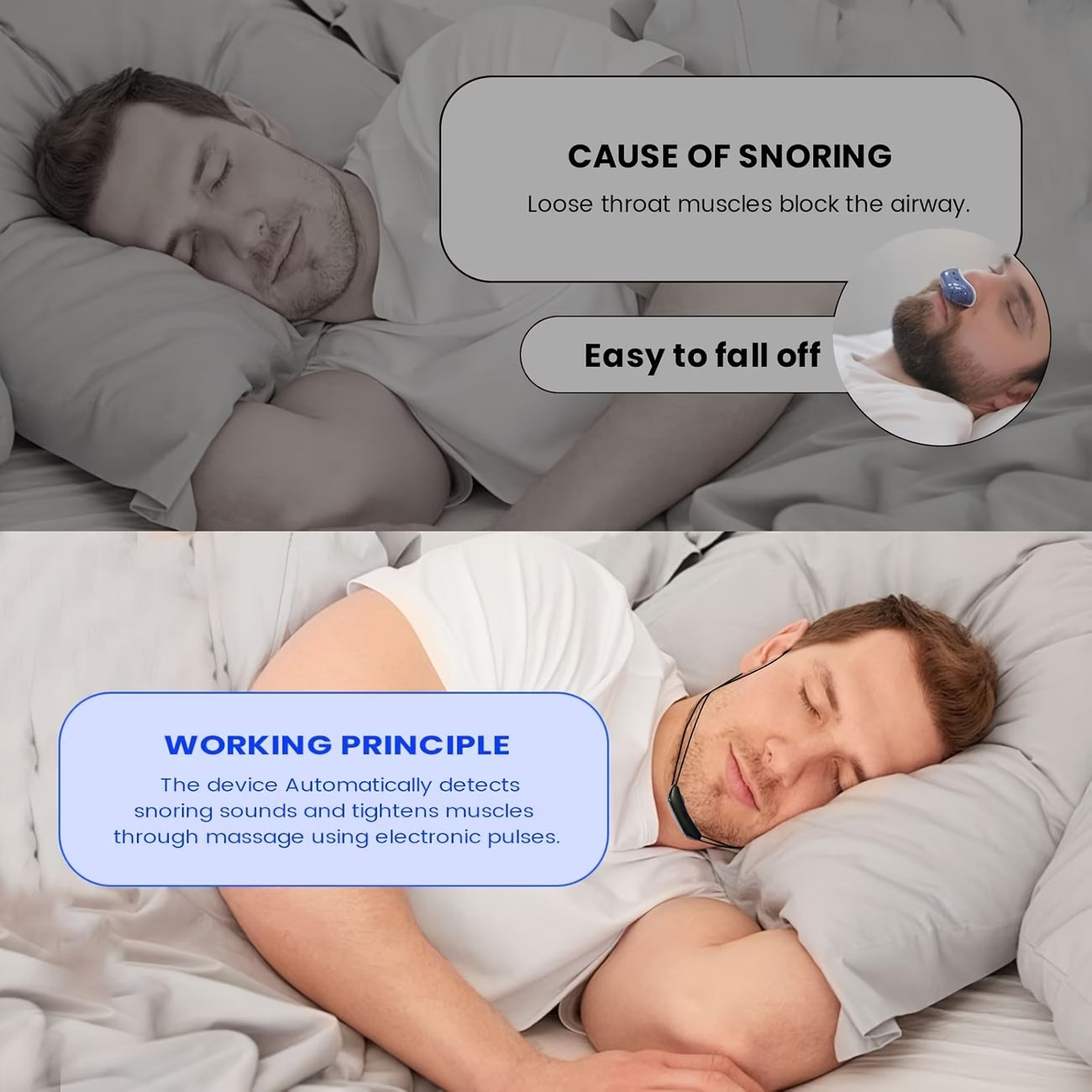 Adjustable Anti-Snoring Sleep Aid with Pulse & Sound Modes
