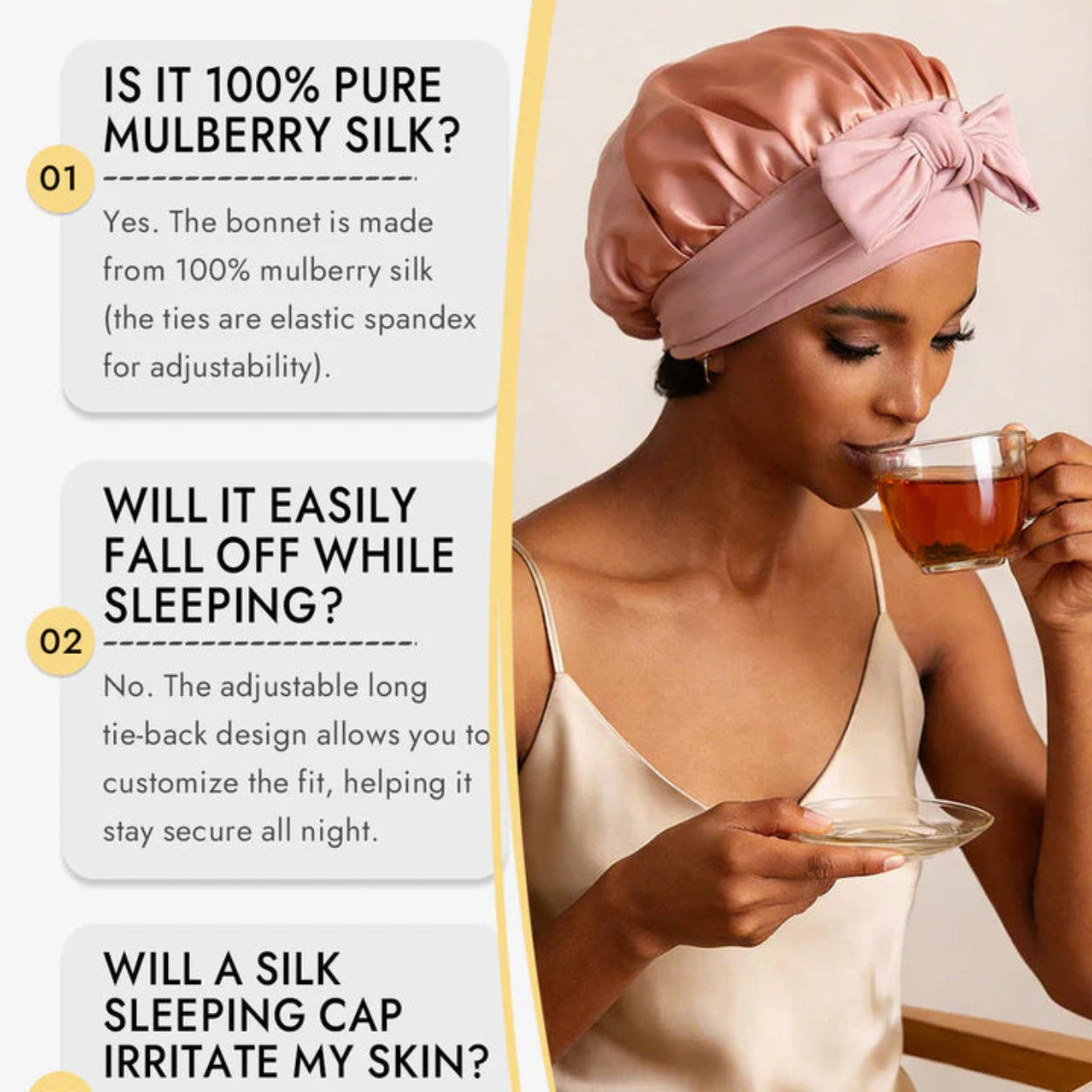 Bowknot Sleep Cap – 100% Mulberry Silk Hair Protector