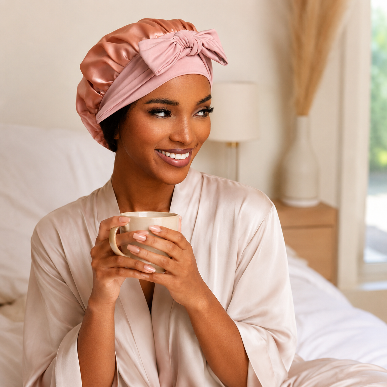Bowknot Sleep Cap – 100% Mulberry Silk Hair Protector