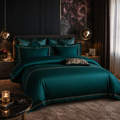 Luxury Satin Teal Duvet Cover Set