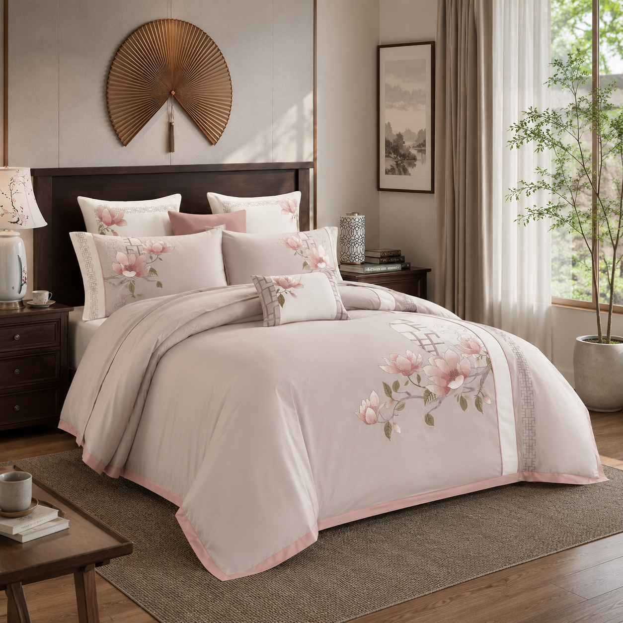 Sakura Embroidered Duvet Cover Set