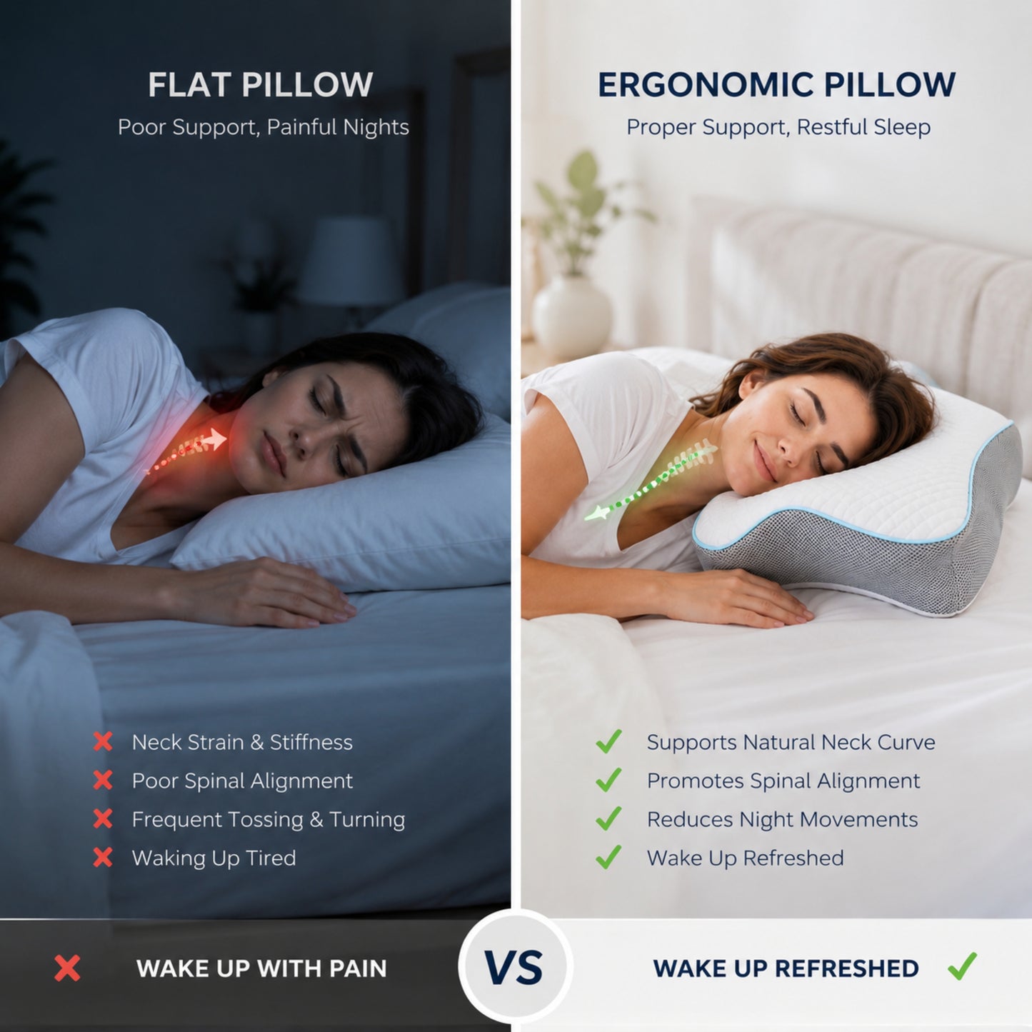 Hushly Ergonomic Memory Foam Cervical Neck Support Pillow