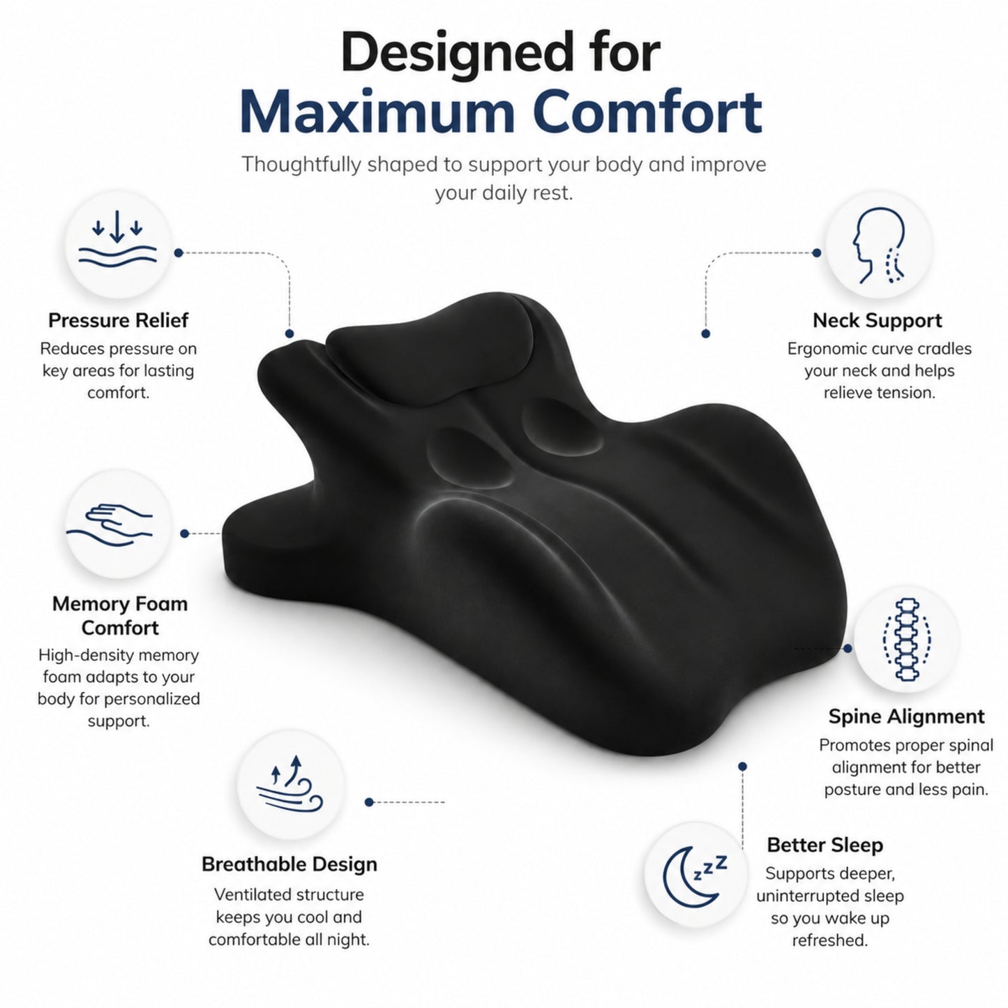 Hushly Black Ergonomic Memory Foam Support Wedge Pillow