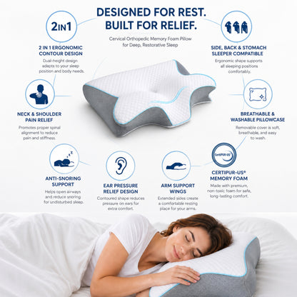 Hushly Ergonomic Memory Foam Cervical Neck Support Pillow