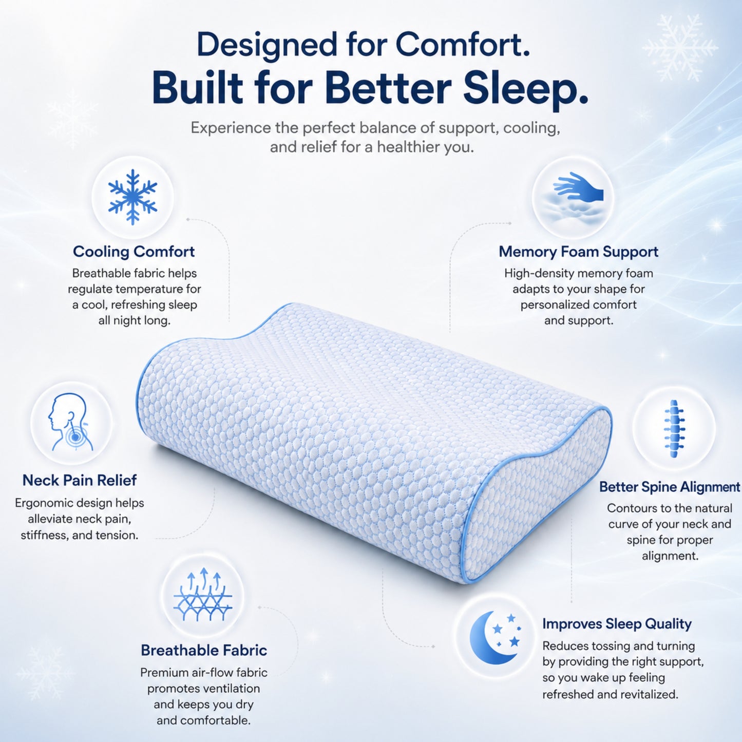 Hushly Cooling Memory Foam Cervical Neck Support Pillow