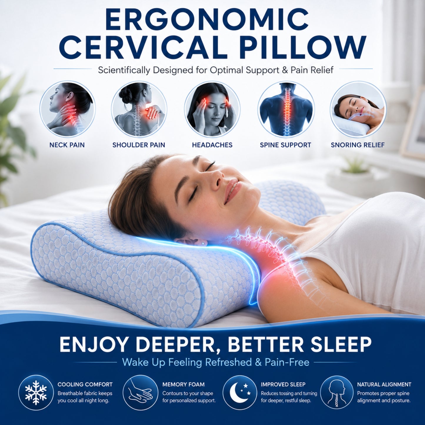 Hushly Cooling Memory Foam Cervical Neck Support Pillow
