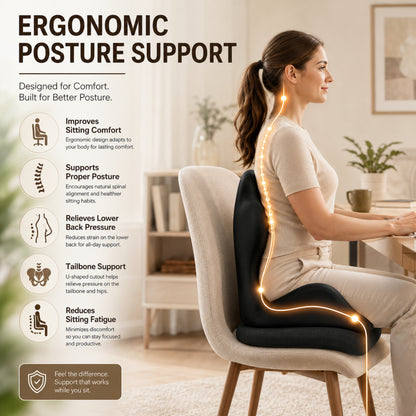 Hushly Ergonomic Memory Foam Seat Cushion with Lumbar Support