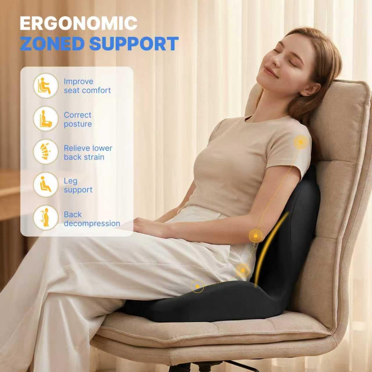 Hushly Ergonomic Memory Foam Seat Cushion with Lumbar Support