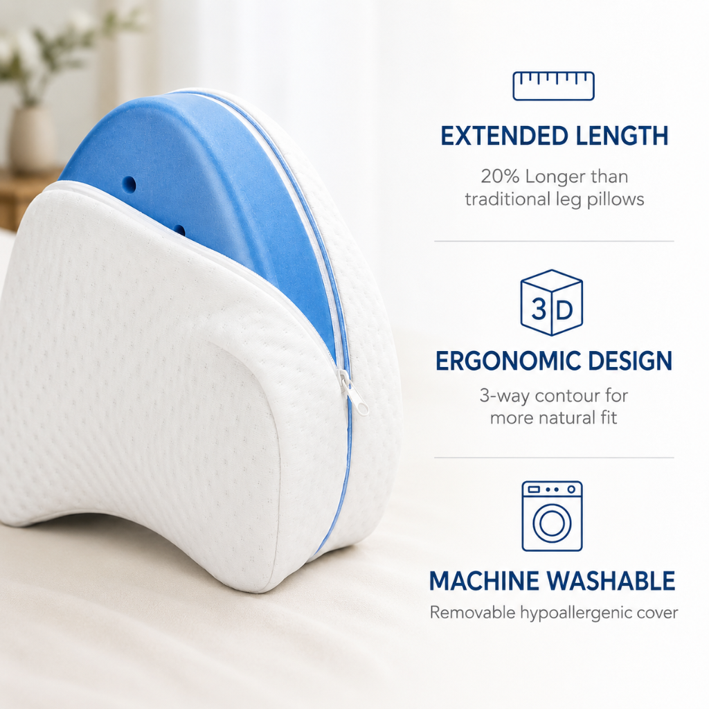 Hushly Orthopedic Knee Pillow for Side Sleepers & Sciatica Relief