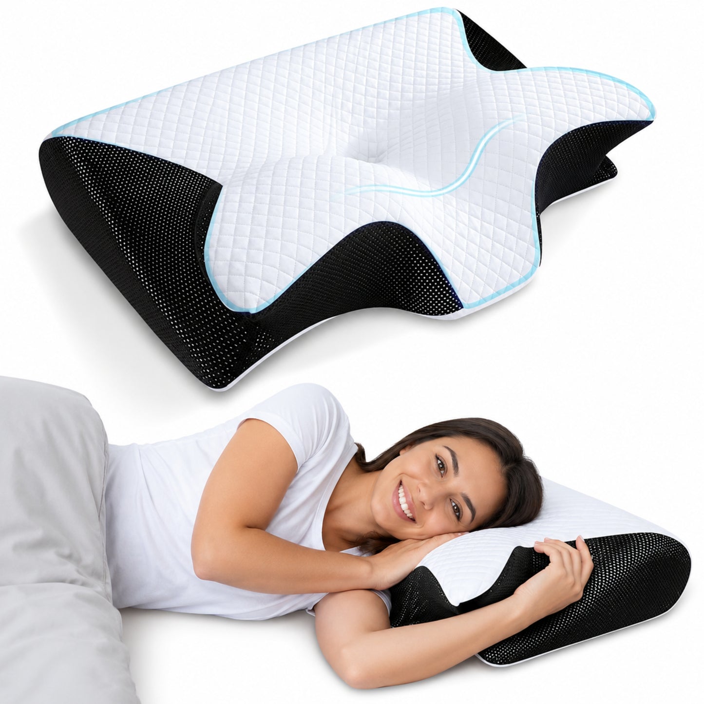 Hushly Ergonomic Memory Foam Cervical Neck Support Pillow