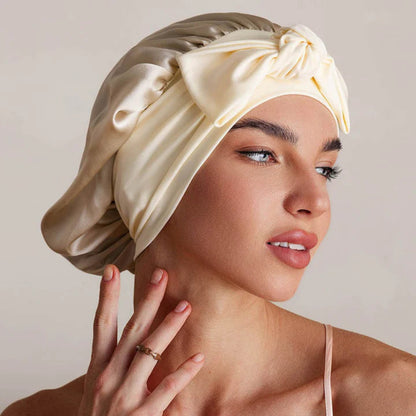 Bowknot Sleep Cap – 100% Mulberry Silk Hair Protector