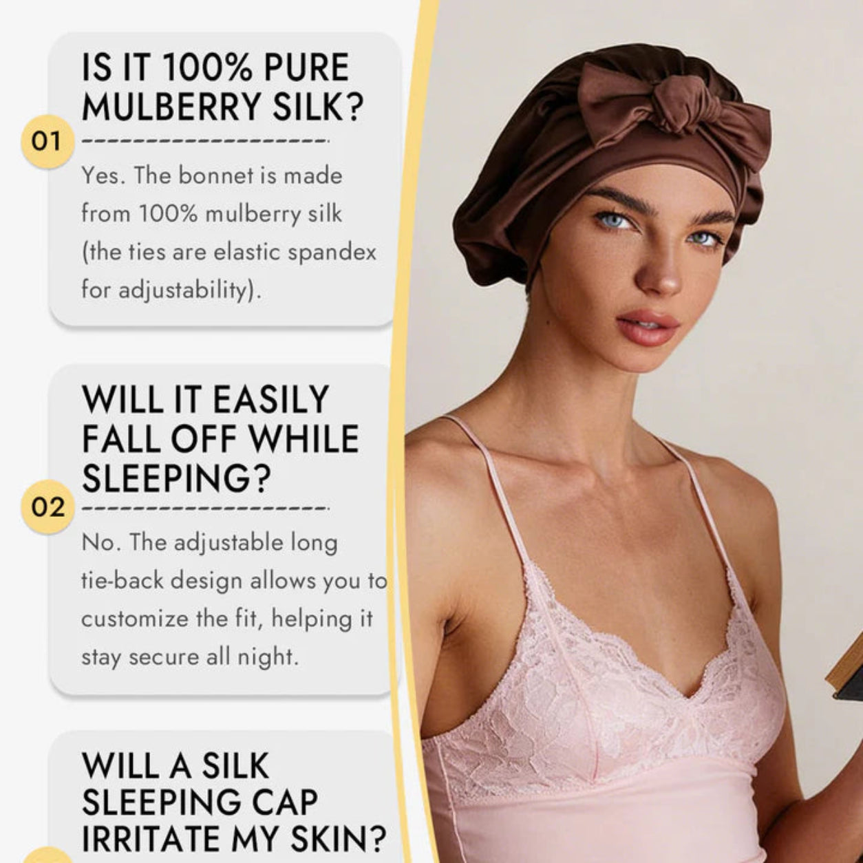 Bowknot Sleep Cap – 100% Mulberry Silk Hair Protector